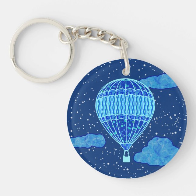 Hot Air Balloon Against a Night Sky in Deep Blue Key Ring (Front)