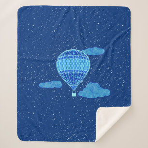 Hot Air Balloon Against a Night Sky in Deep Blue Sherpa Blanket
