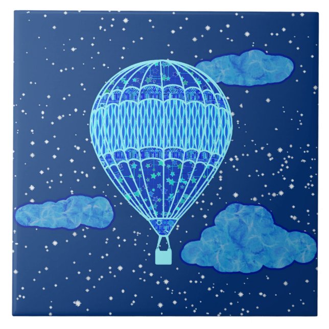 Hot Air Balloon Against a Night Sky in Deep Blue Tile (Front)