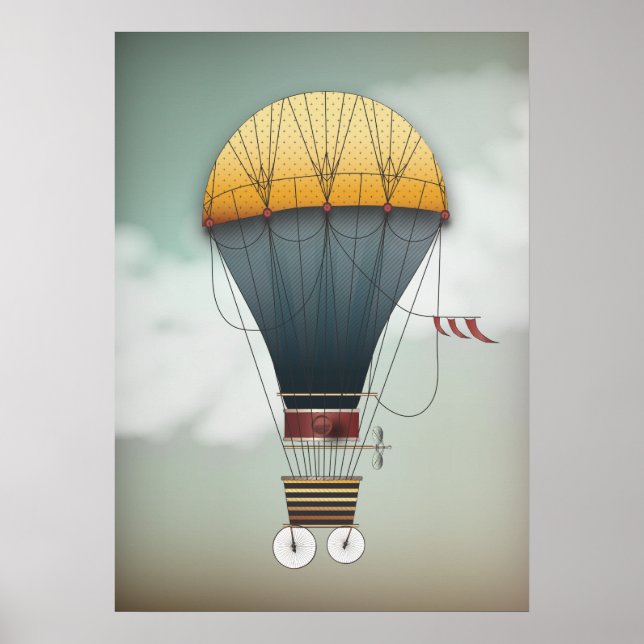 Hot Air Balloon Airship Abeelle | Steampunk Travel Poster (Front)