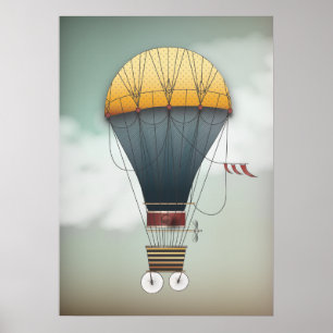 Hot Air Balloon Airship Abeelle   Steampunk Travel Poster
