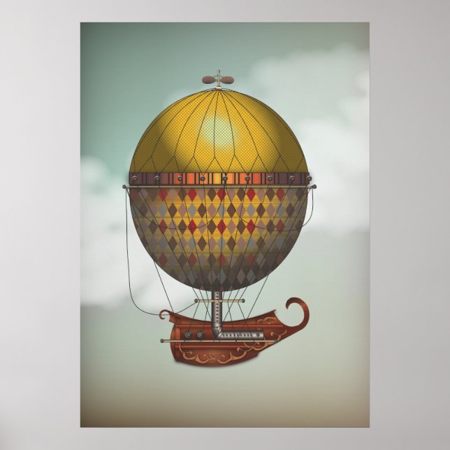 Hot Air Balloon Airship Nautisme Steampunk Travel Poster (Front)