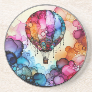 Hot Air Balloon Alcohol Ink Coaster