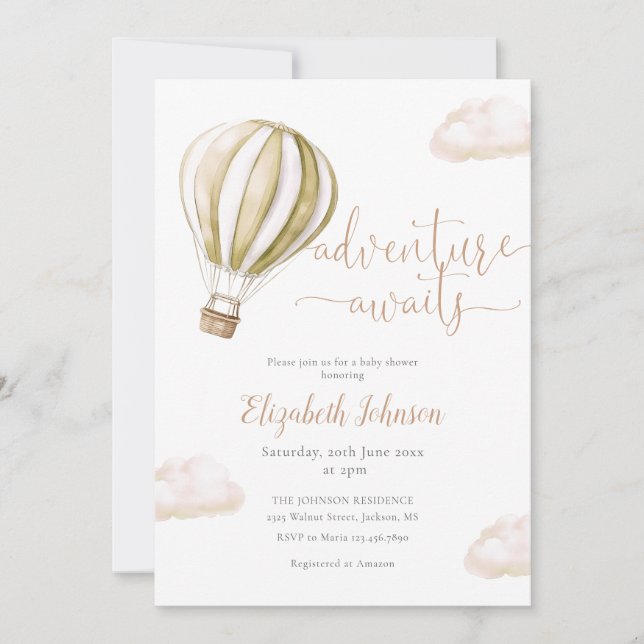 Hot Air Balloon All In One Neutral Baby Shower Invitation (Front)