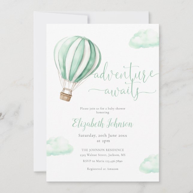 Hot Air Balloon All In One Neutral Baby Shower Invitation (Front)