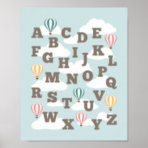 Hot Air Balloon Alphabet Nursery Wall Art Print