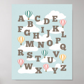 Hot Air Balloon Alphabet Nursery Wall Art Print