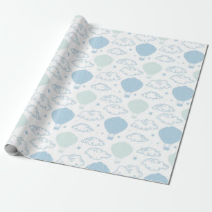 Hot Air Balloon And Clouds Baby Shower Pattern Wrapping Paper