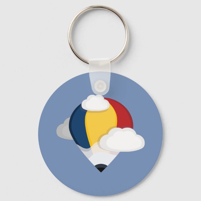 Hot Air Balloon and Pencil Paper Coaster Key Ring (Front)
