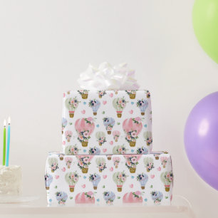  Hot Air Balloon And Watercolor Blush Floral  Wrapping Paper