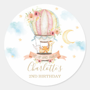 Hot Air Balloon Animal Birthday Thank You Favour Classic Round Sticker