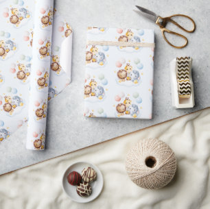 Hot Air Balloon Animals Baby Boy Baby Shower Wrapping Paper
