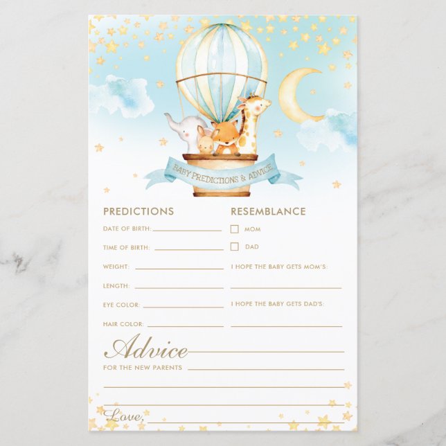 Hot Air Balloon Animals Baby Predictions & Advice (Front)