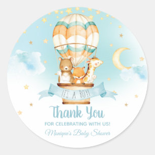 Hot Air Balloon Animals Baby Shower Baby Boy Favou Classic Round Sticker