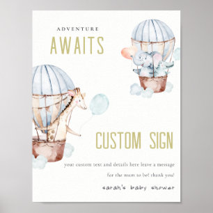 Hot Air Balloon Animals Baby Shower Custom Signs