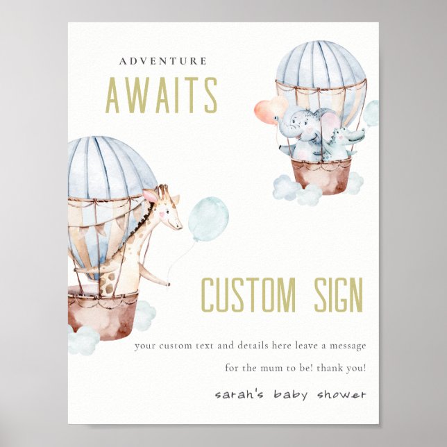 Hot Air Balloon Animals Baby Shower Custom Signs (Front)