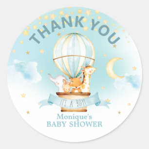 Hot Air Balloon Animals Baby Shower Thank Favours Classic Round Sticker
