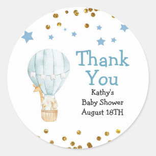Hot Air Balloon Animals Baby Shower Thank You Tag