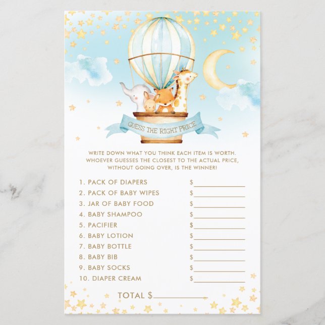 Hot Air Balloon Animals Guess the Right Price Game (Front)