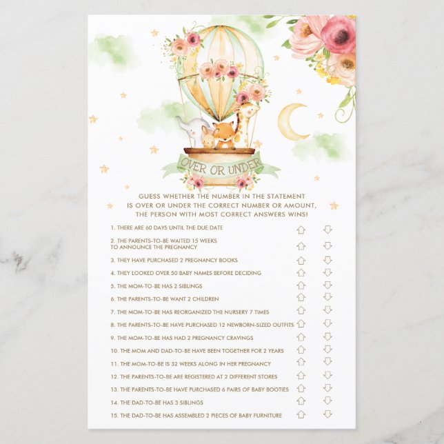 Hot Air Balloon Animals Over or Under Baby Game (Front)