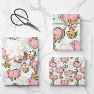 Hot Air Balloon Animals Valentine's Day Wrapping Paper Sheet
