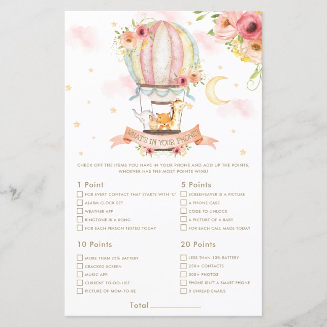 Hot Air Balloon Animals What's In Your Phone Game (Front)