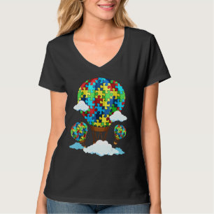 Hot Air Balloon Autism Awareness Cute Heart Puzzle T-Shirt