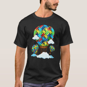 Hot Air Balloon Autism Awareness Cute Heart Puzzle T-Shirt