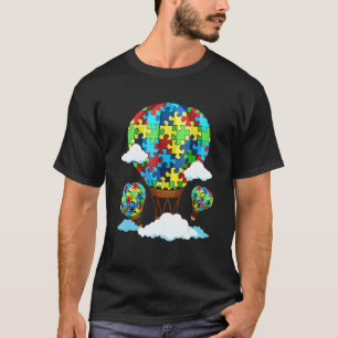 Hot Air Balloon Autism Awareness Cute Heart Puzzle T-Shirt