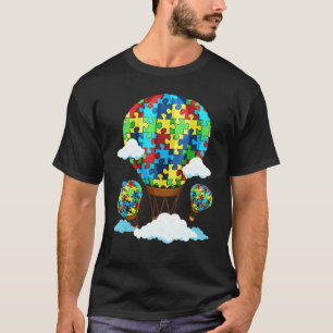 Hot Air Balloon Autism Awareness Cute Heart Puzzle T-Shirt