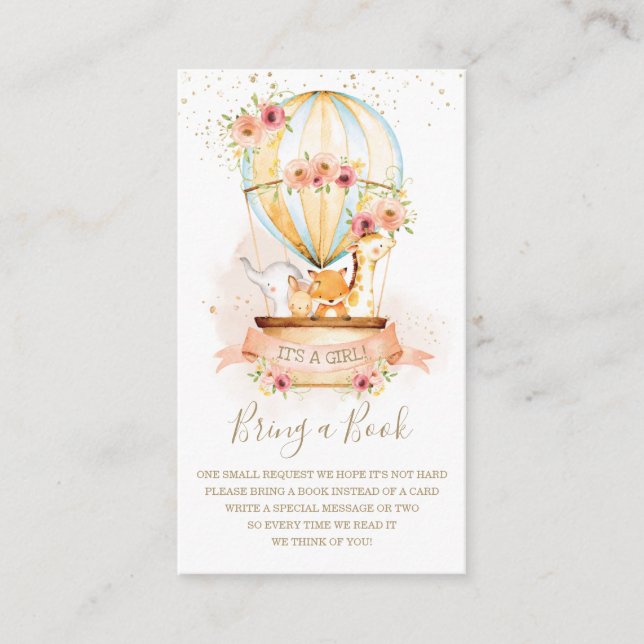 Hot Air Balloon Baby Animals Shower Bring a Book Enclosure Card (Front)