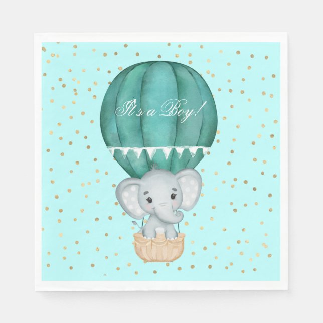 Hot Air Balloon Baby Boy Elephant Baby Shower Napkin (Front)
