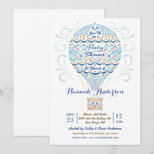 Hot Air Balloon Baby Boy Shower Invitation