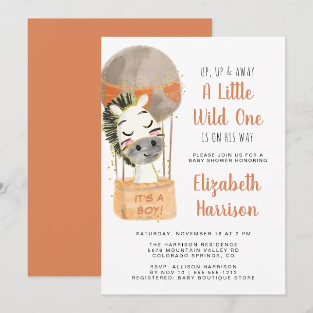 Hot Air Balloon Baby Boy Shower Invitation (Front/Back)