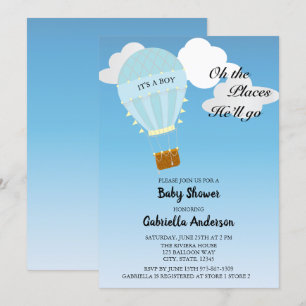 Hot Air Balloon Baby Boy Shower Invitation