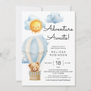Hot Air Balloon Baby Boy Shower Invitation