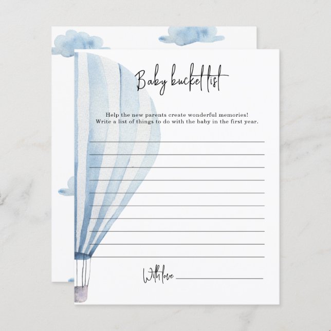 Hot air balloon - Baby bucket list (Front/Back)