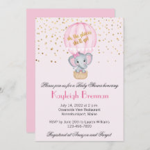 Hot Air Balloon Baby Girl Elephant Baby Shower