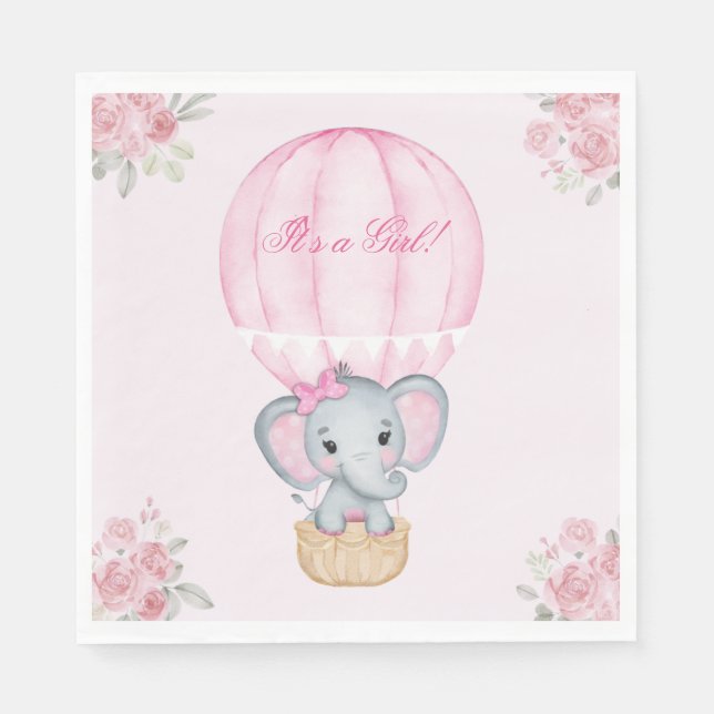 Hot Air Balloon Baby Girl Elephant Roses  Napkin (Front)