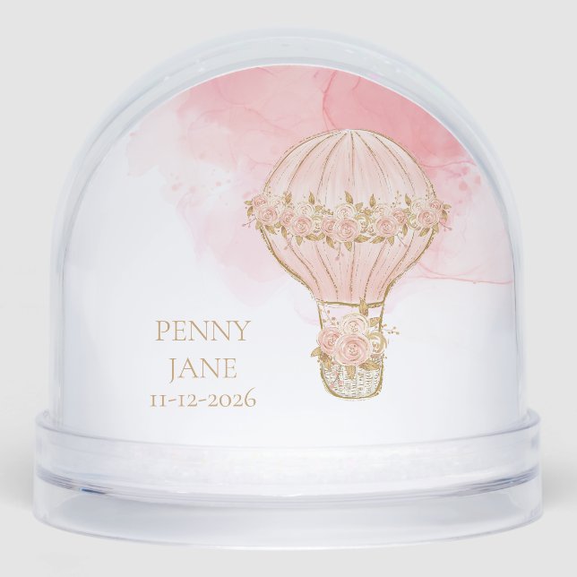 Hot Air Balloon Baby Girl Newborn Snow Globes Snowglobe (Front)