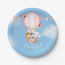 Hot Air Balloon Baby Girl Shower Paper Plate