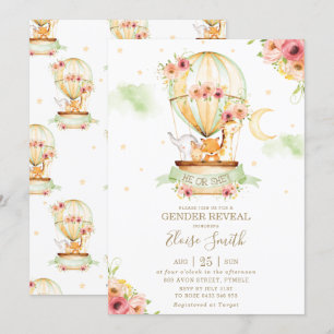Hot Air Balloon Baby Shower Animals Gender Reveal Invitation