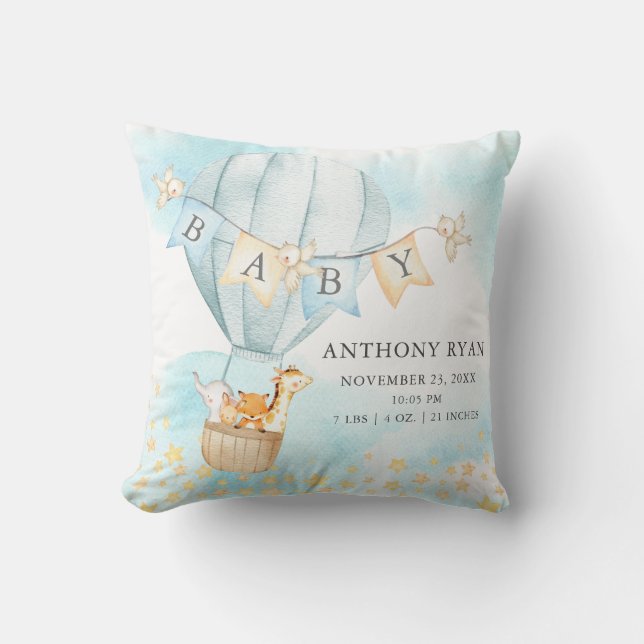 Hot Air Balloon Baby Shower Birth Birth Stats Cushion (Front)