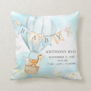 Hot Air Balloon Baby Shower Birth Birth Stats Cushion