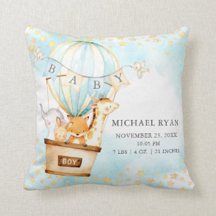 Hot Air Balloon Baby Shower Birth Birth Stats Cushion