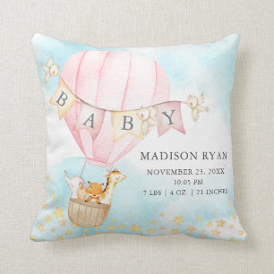 Hot Air Balloon Baby Shower Birth Birth Stats Cushion