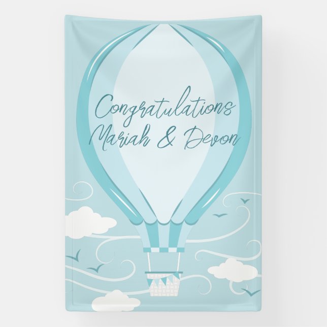 Hot Air Balloon Baby Shower Blue Banner (Vertical)