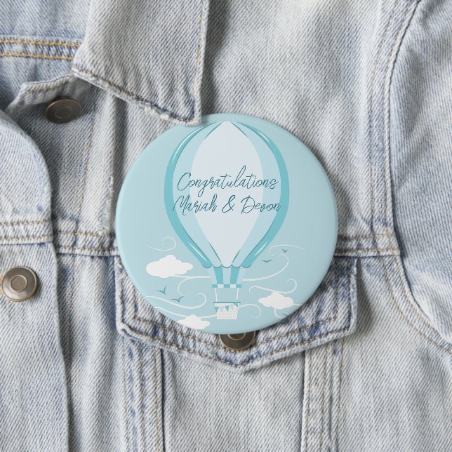 Hot Air Balloon Baby Shower Blue Button (In Situ)