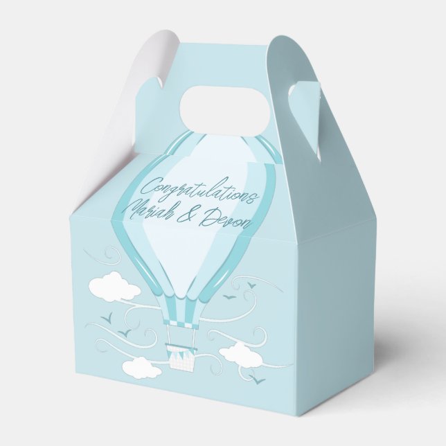 Hot Air Balloon Baby Shower Blue Favour Box (Front Side)