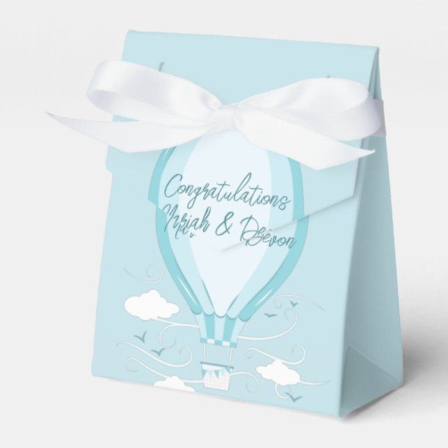 Hot Air Balloon Baby Shower Blue Favour Box (Front Side)
